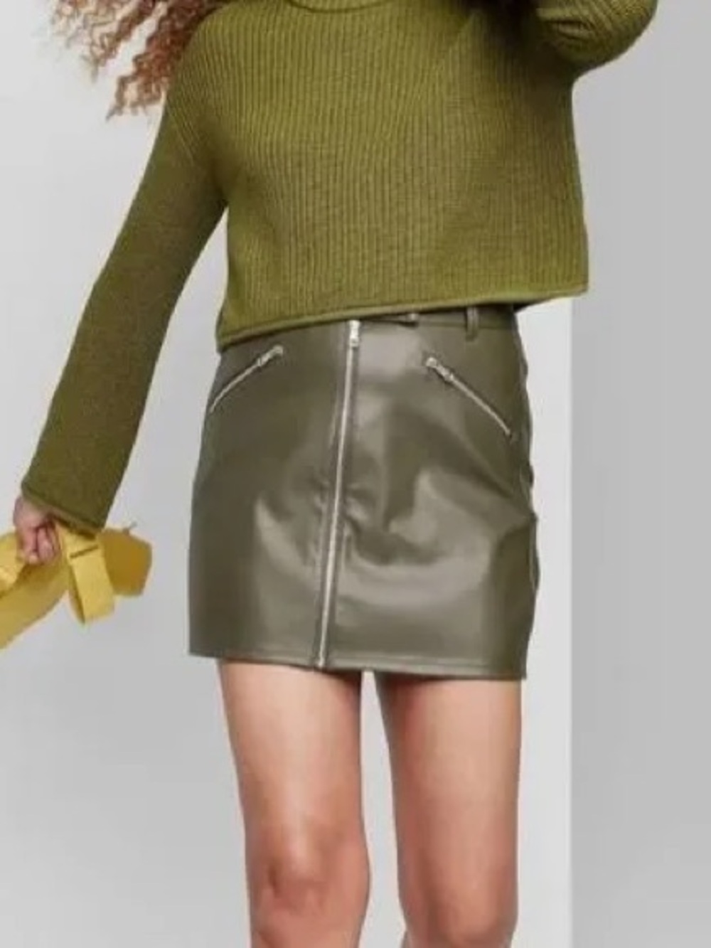 NWT‎ Wild Fable Faux Leather Mini Skirt Olive Green Zip Front Size 14 Whimsygoth
